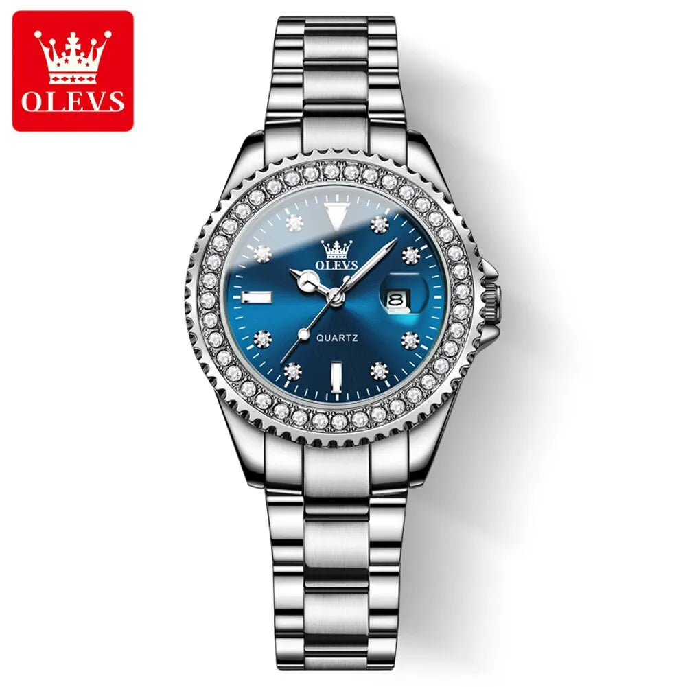 OLEVS Diamond Dial Quartz Watch for Women | Elegant Stainless Steel Timepiece