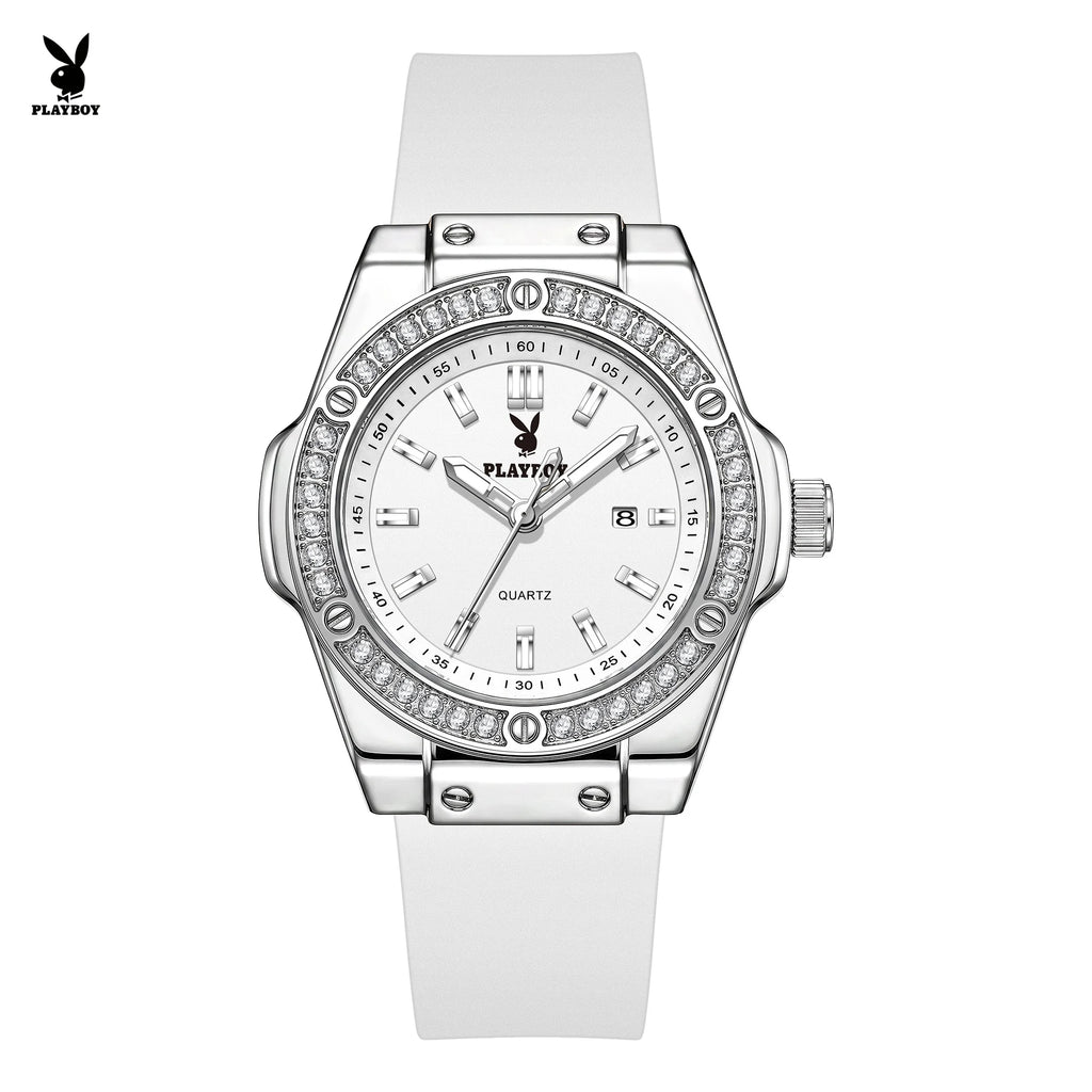 PLAYBOY Women's Luxury Diamond Bezel Watch | Elegant Quartz Timepiece