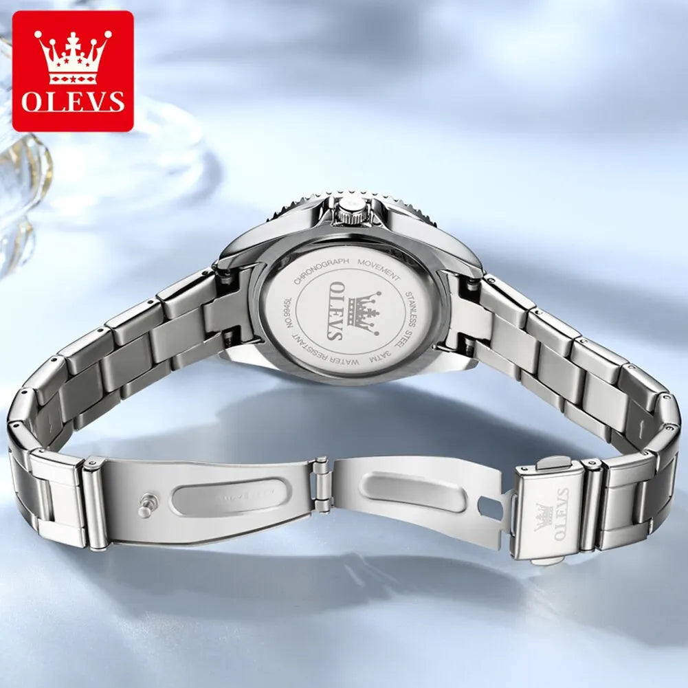 OLEVS Diamond Dial Quartz Watch for Women | Elegant Stainless Steel Timepiece