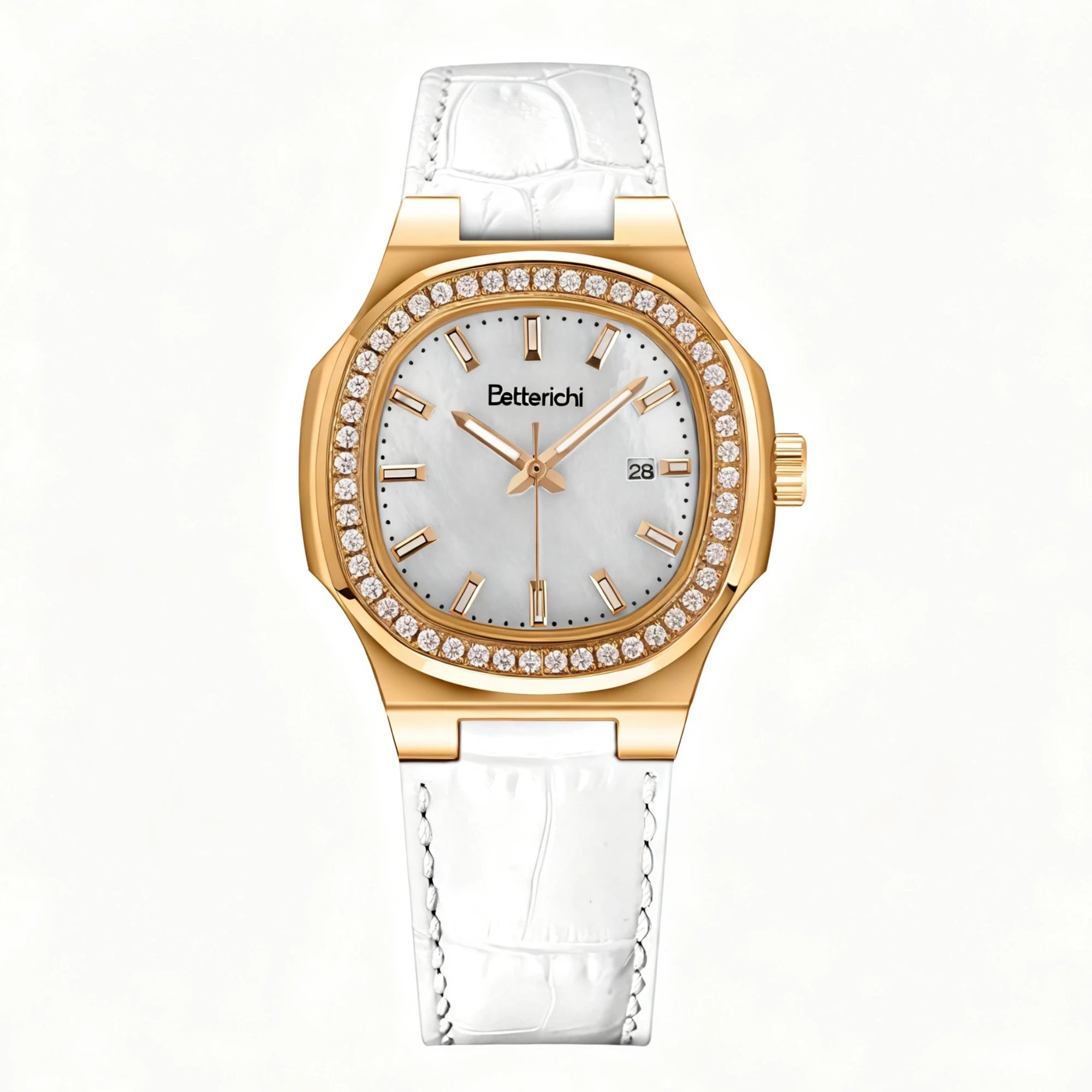 Betterichi 2026 New Rare Women Watch, Paved Diamond Bezel Natural Mother of Pearl Dial, Elegant Light Luxury Steel Strap Wristwa
