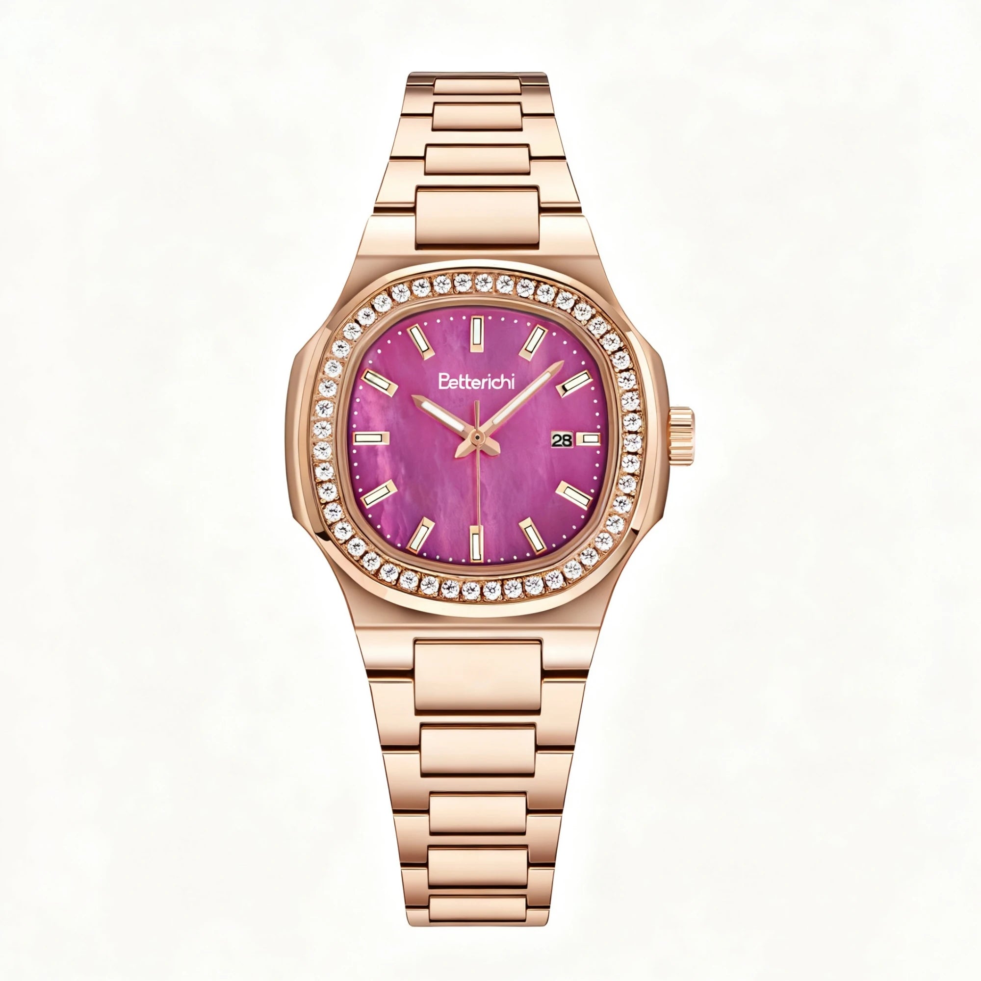 Betterichi 2026 New Rare Women Watch, Paved Diamond Bezel Natural Mother of Pearl Dial, Elegant Light Luxury Steel Strap Wristwa