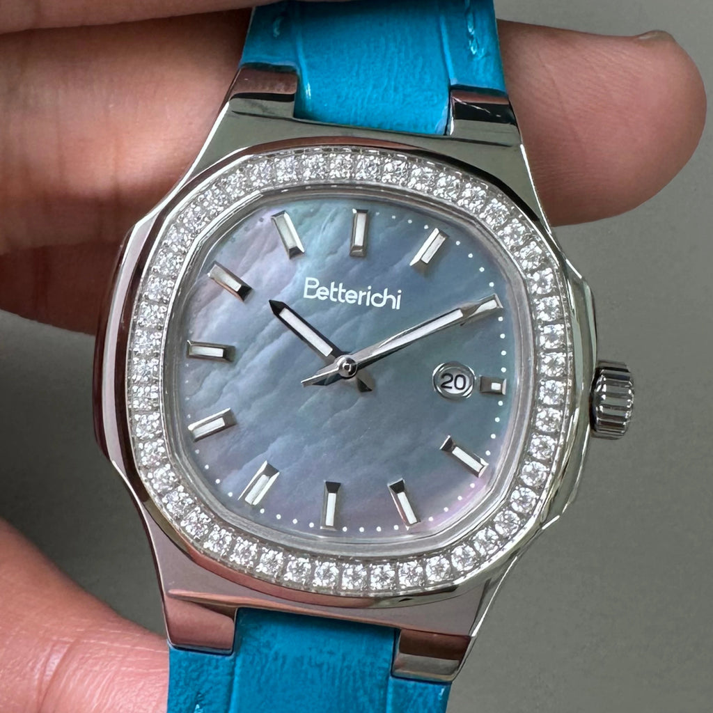 Betterichi 2026 New Rare Women Watch, Paved Diamond Bezel Natural Mother of Pearl Dial, Elegant Light Luxury Steel Strap Wristwa