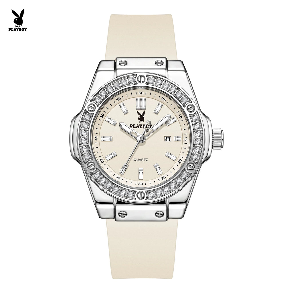 PLAYBOY Women's Luxury Diamond Bezel Watch | Elegant Quartz Timepiece