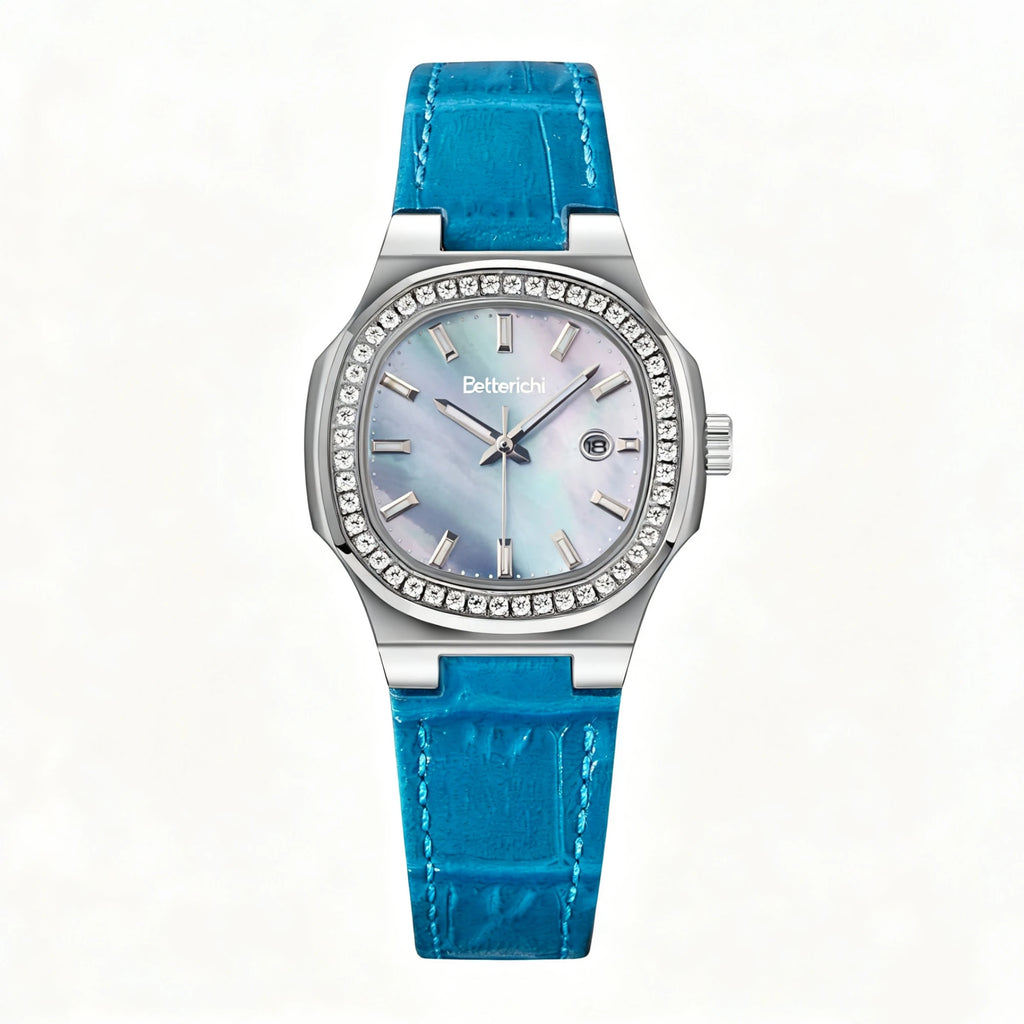 Betterichi 2026 New Rare Women Watch, Paved Diamond Bezel Natural Mother of Pearl Dial, Elegant Light Luxury Steel Strap Wristwa