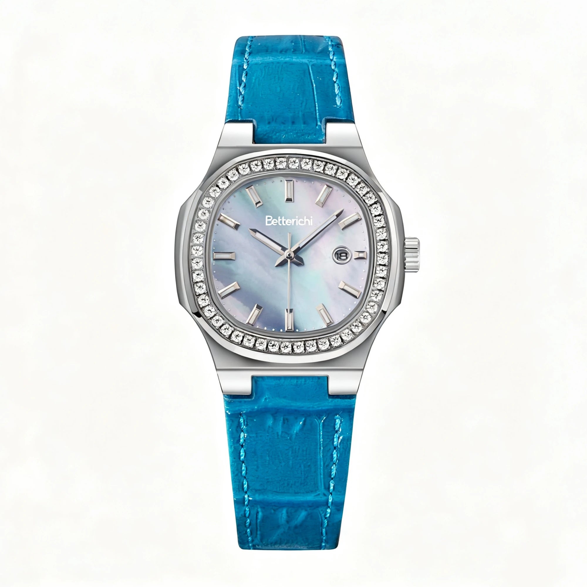 Betterichi 2026 New Rare Women Watch, Paved Diamond Bezel Natural Mother of Pearl Dial, Elegant Light Luxury Steel Strap Wristwa