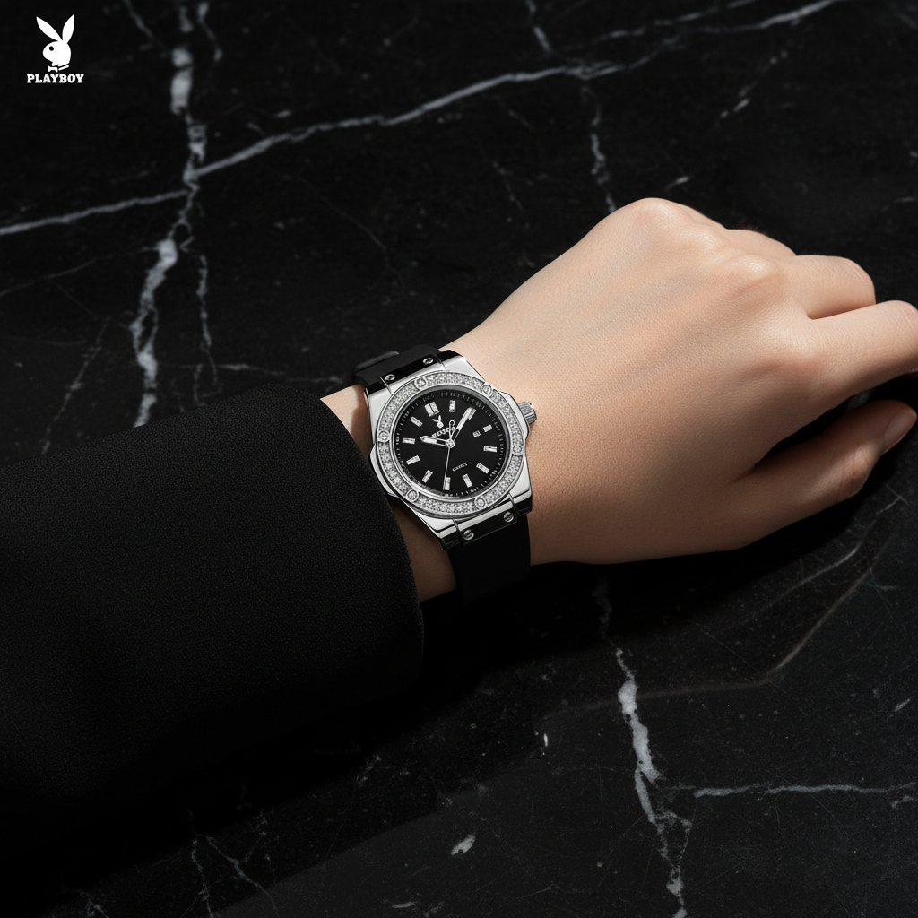 PLAYBOY Black Luxury Watch on Model