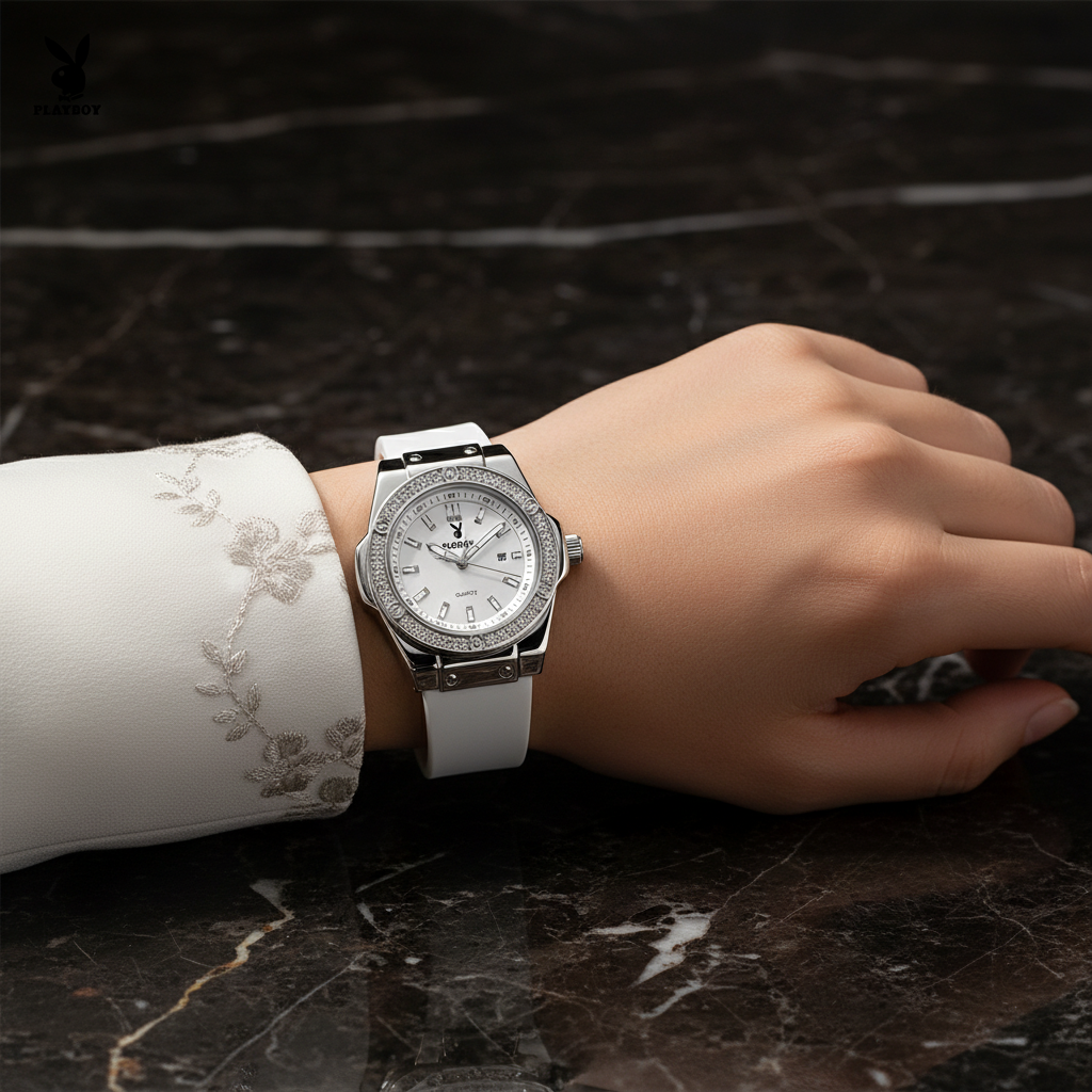 PLAYBOY White Luxury Watch on Model