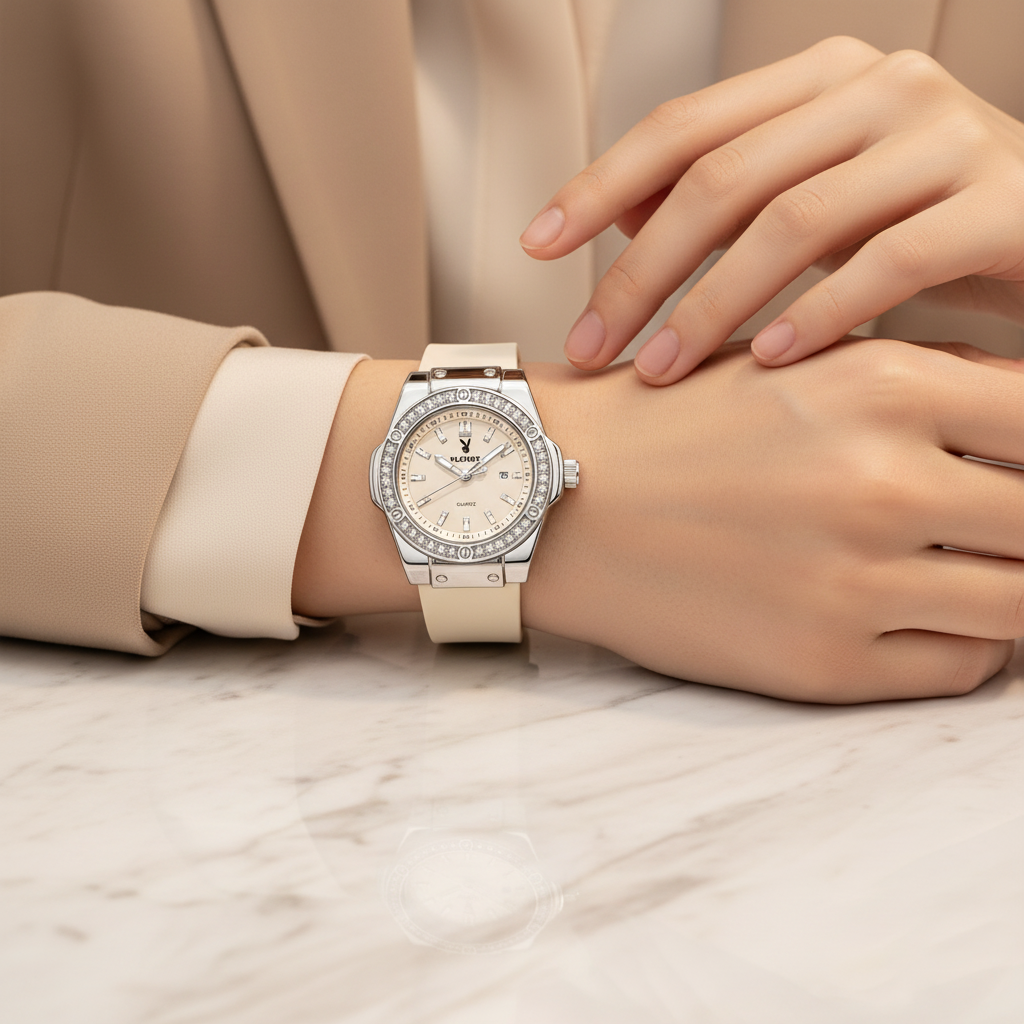 PLAYBOY Beige Luxury Watch on Model